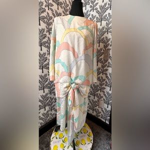Lori Max New York cream and pastel colored vintage dress size 14 made in USA